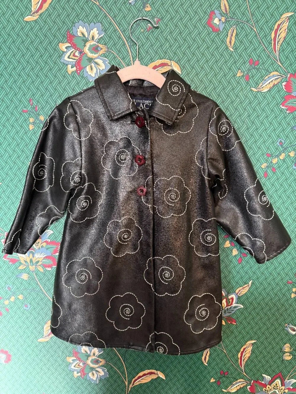 Toddler Faux Leather Floral Trench Coat